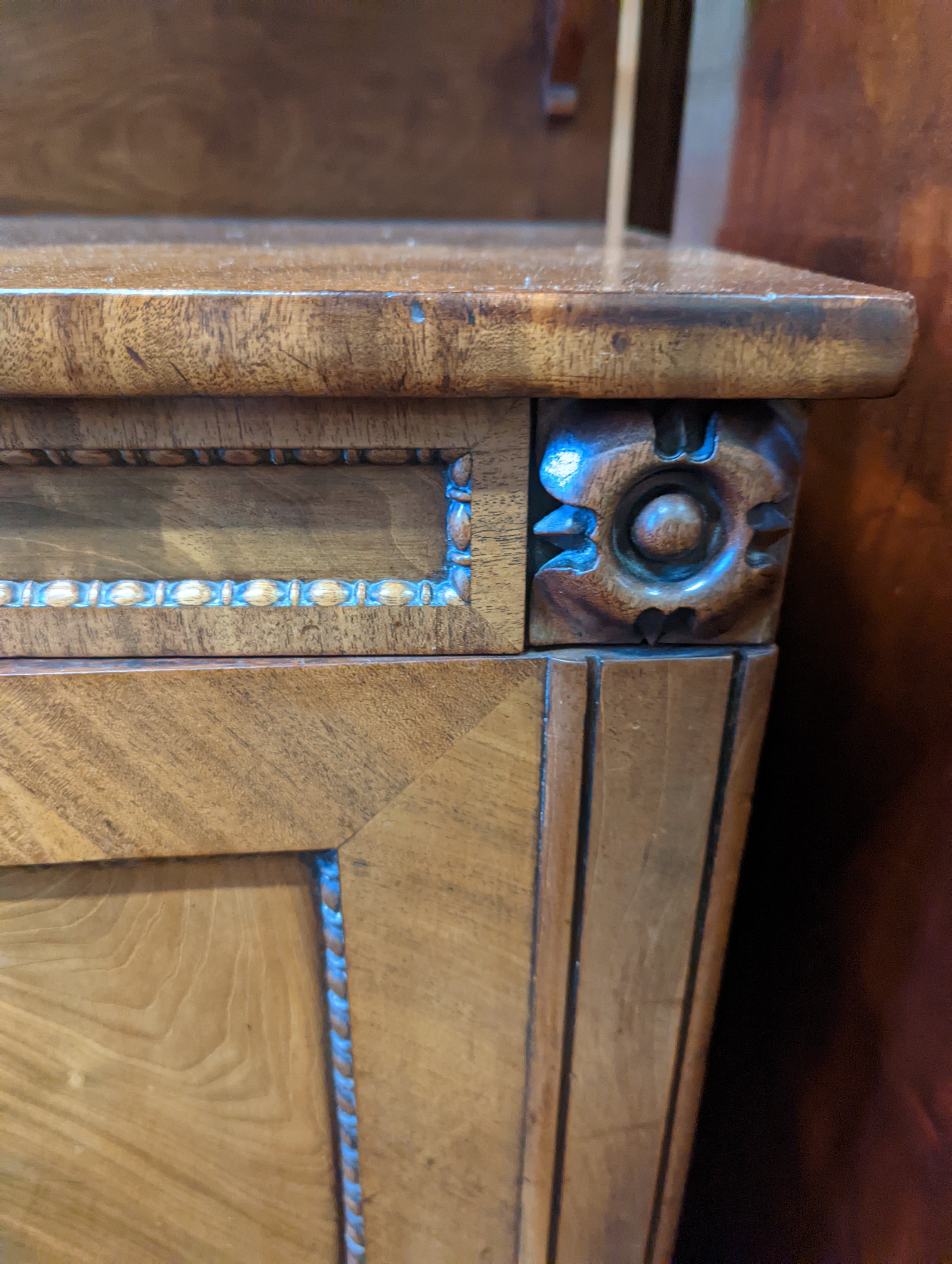 A Regency flamed mahogany chiffonier, width 94cm, depth 38cm, height 143cm